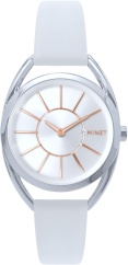 MINET Stříbrné dámské hodinky ICON SILVER s bílým koženým řemínkem