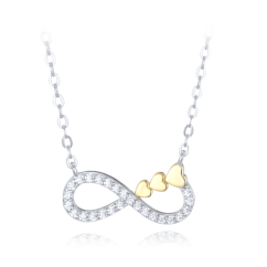 MINET Stříbrný náhrdelník nekonečno s pozlacenými srdíčky a bílými zirkony