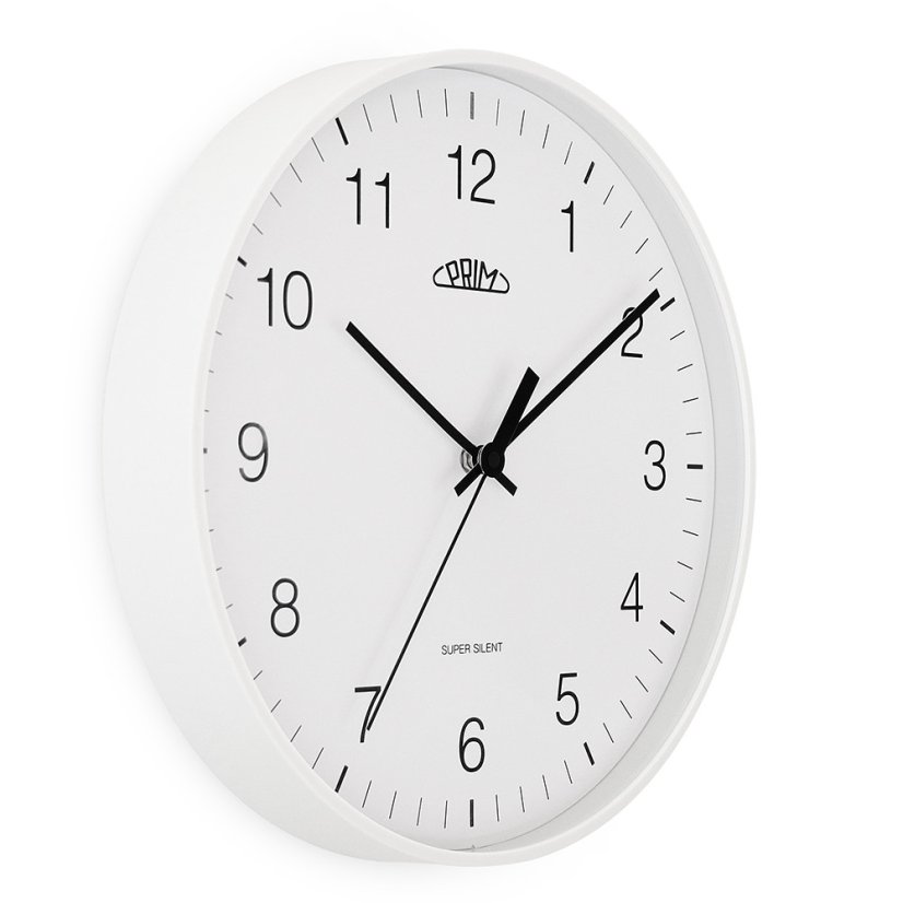 Nástenné hodiny s tichým chodom PRIM Super silent - biele - E01.4345.00