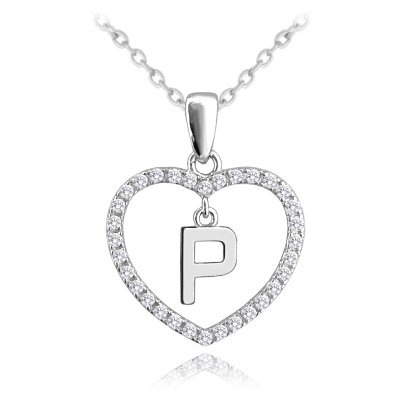MINET Strieborný náhrdelník písmeno v srdiečku "P" so zirkónmi