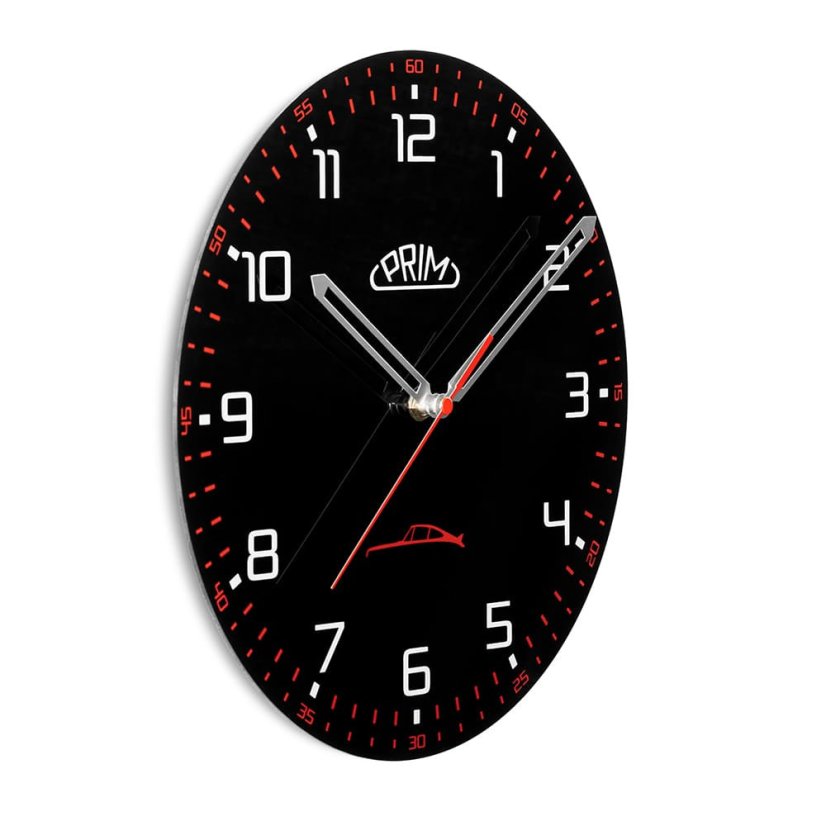 Sklenené nástenné hodiny s tichým chodom PRIM Speedline - čierno-červené - E09.5530.9020