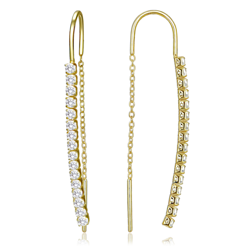 MINET Elegantné pozlátené strieborné závesné náušnice s bielymi zirkónmi