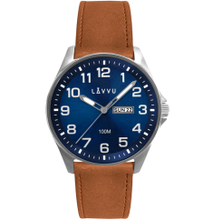 LAVVU Ocelové pánské hodinky BERGEN Blue / Top Grain Leather se svítícími čísly