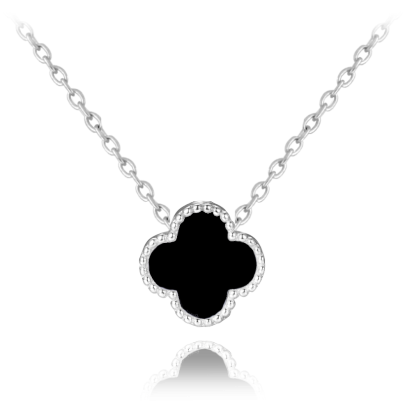 MINET Stříbrný náhrdelník čtyřlístek s onyxem