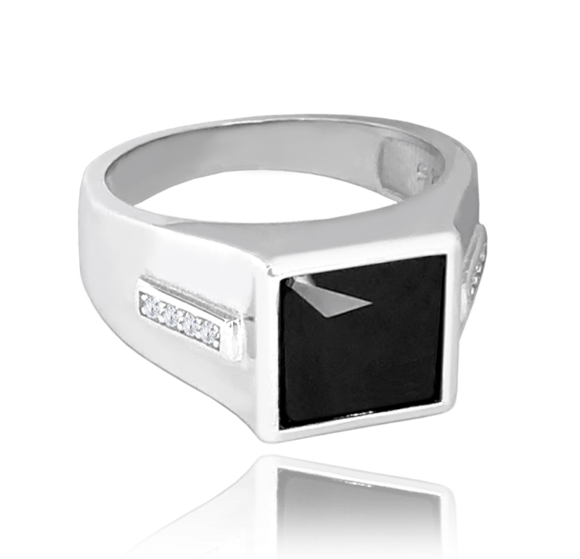 MINET Pánský pečetní stříbrný prsten s černým zirkonem vel. 60