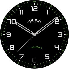 Sklenené nástenné hodiny s tichým chodom PRIM Speedline - čierno-zelené - E09.5530.9040