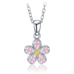 MINET Detský strieborný náhrdelník kytička s ružovým, bielym a žltým zirkónom