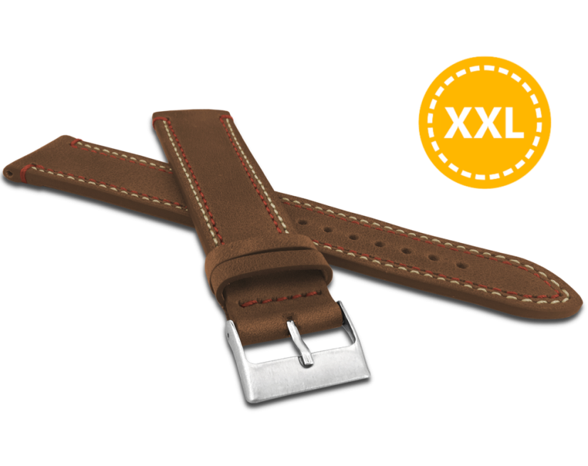 LAVVU XXL Prodloužený dvojitě prošitý hnědý řemínek SPORT z luxusní kůže Top Grain - 24 XXL LAVVU XXL Prodloužený dvojitě prošitý hnědý řemínek SPORT z luxusní kůže Top Grain - 24 XXL