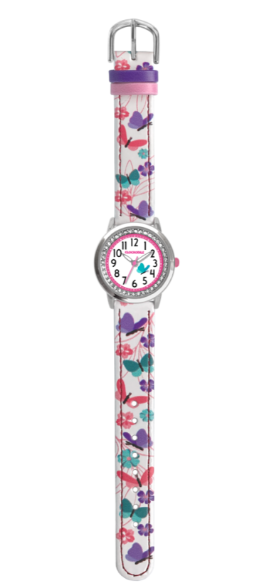 CLOCKKODIEL Biele dievčenské detské hodinky MOTÝĽ