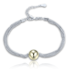 MINET Elegantný dvojfarebný strieborný náramok s tromi retiazkami s guličkou