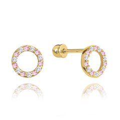 MINET Zlaté náušnice s bílými a růžovými zirkony Au 585/1000 1,40g