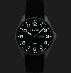 LAVVU Ocelové pánské hodinky BERGEN Black / Top Grain Leather se svítícími čísly