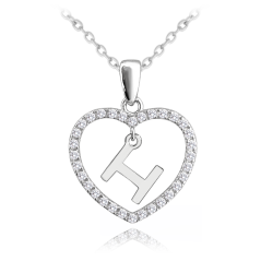 MINET Stříbrný náhrdelník písmeno v srdíčku "H" se zirkony