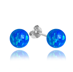 MINET Strieborné náušnice GULIČKY s tmavomodrými opálkami 8mm
