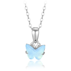 MINET Trblietavý strieborný náhrdelník modrý motýlik