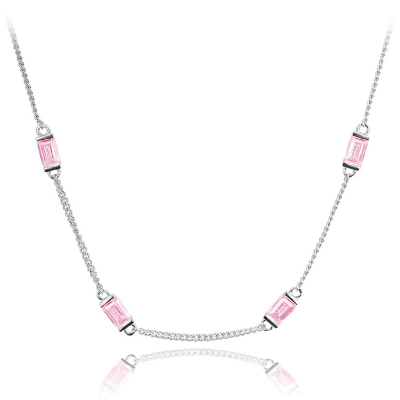 MINET Stříbrný náhrdelník s růžovými zirkony Ag 925/1000 10,75g