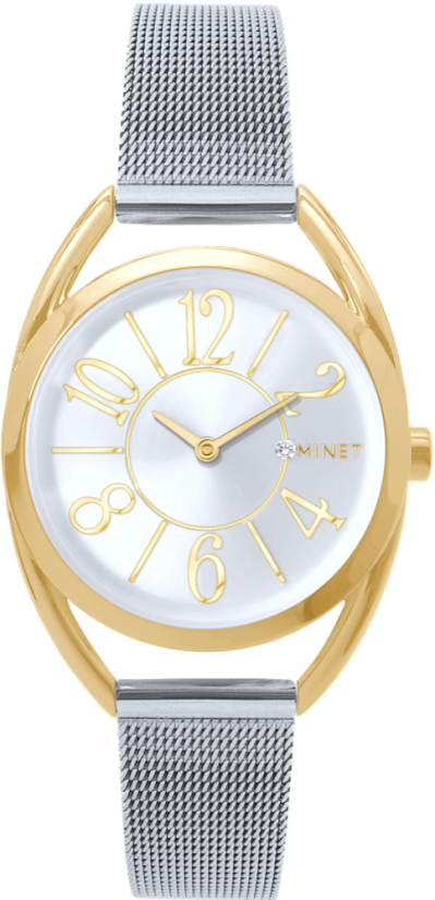 MINET Stříbrno-zlaté dámské hodinky s čísly ICON Bicolor