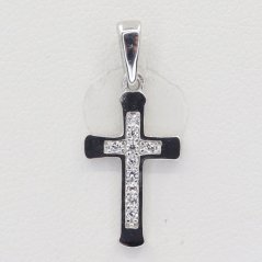 Zlatý prívesok z bieleho zlata so zirkónmi krížik OP009W (585/1000) 0.75 g