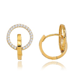 MINET Zlaté náušnice krúžky s bielymi zirkónmi Au 585/1000 2,20g