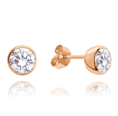 MINET Rose gold strieborné náušnice GULIČKY s bielymi zirkónmi
