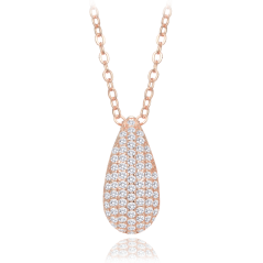 MINET Rose gold strieborný náhrdelník kvapka s bielymi zirkónmi