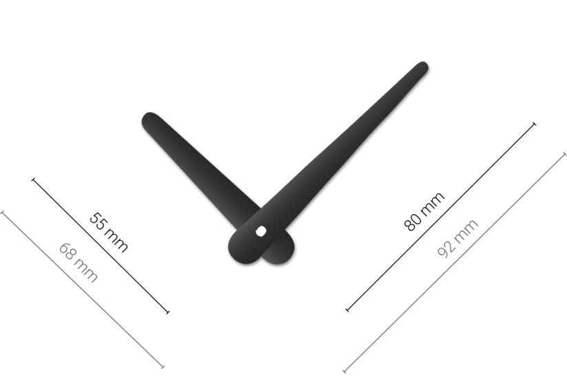 Černé oblé hliníkové ručičky na hodiny 79 mm | 55 mm