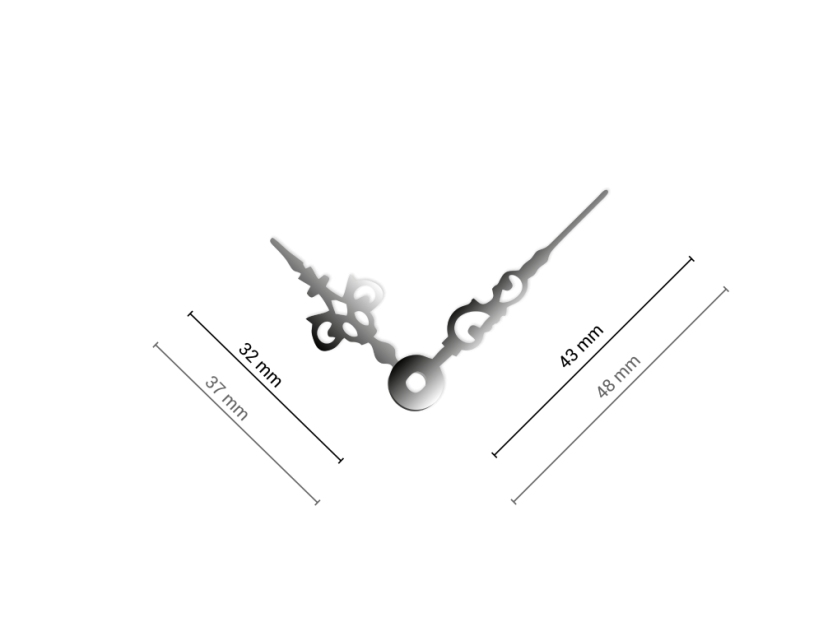 Střední stříbrné hliníkové ručičky na hodiny Antik 43 mm | 32 mm