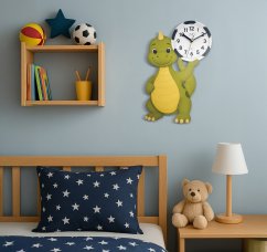 Detské drevené nástenné hodiny s tichým chodom s motívom dinosaura JVD HJ111