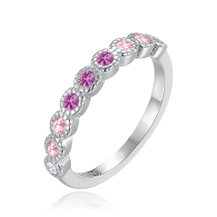 MINET Stříbrný prsten s bílými, růžovými a červenými zirkony vel. 58
