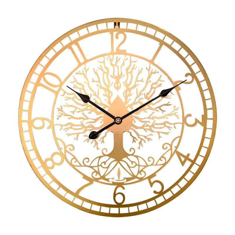 Velké designové kovové nástěnné hodiny s tichým chodem MPM Tree of life - zlaté - E04.5457.80