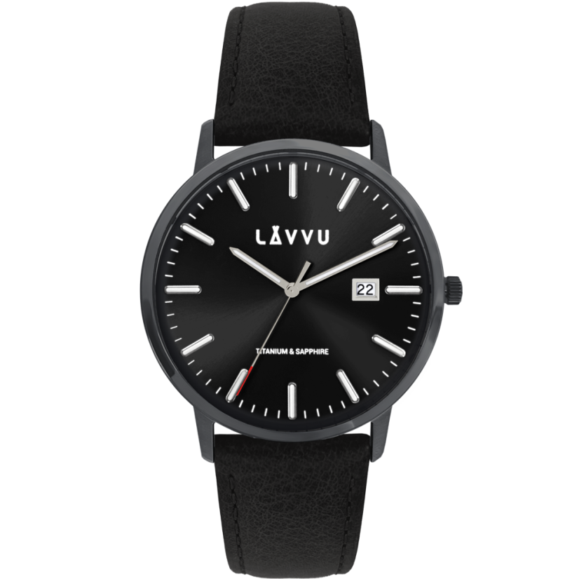 LAVVU Čierne pánske hodinky so zafírovým sklom Copenhagen Titanium Black