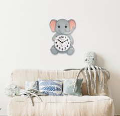 Dětské dřevěné nástěnné hodiny s tichým chodem s motivem slona JVD HJ112