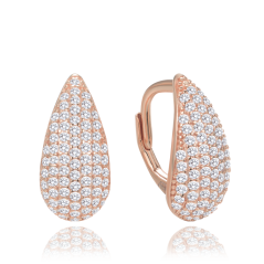 MINET Rose gold stříbrné náušnice kapky s bílými zirkony