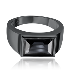 MINET Pánský pečetní stříbrný prsten s černým zirkonem vel. 61