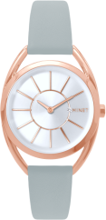 MINET Rose gold dámské hodinky ICON PINK se šedým koženým řemínkem