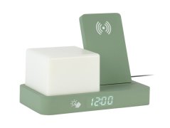 Digitálne stolné hodiny 6079GR Karlsson s lampou a nabíjačkou smartfónov 20cm