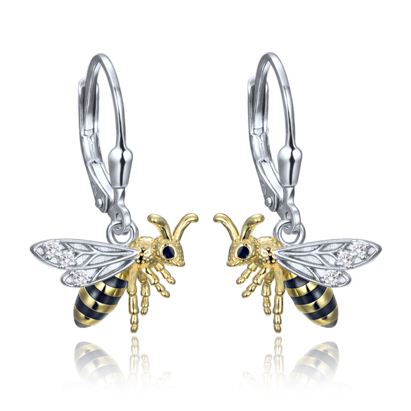 MINET Strieborné náušnice včielka so zirkónmi