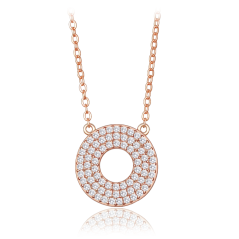 MINET Luxusní rose gold stříbrný náhrdelník kroužek s bílými zirkony