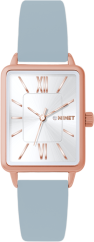 MINET Rosegold dámské hodinky SIENA s šedým koženým řemínkem