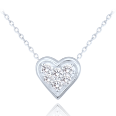 MINET Stříbrný náhrdelník srdce s bílými zirkony