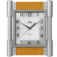 Nástenné hodiny s tichým chodom MPM Rotter - strieborné/svetlo hnedé - WO135.C