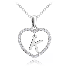 MINET Stříbrný náhrdelník písmeno v srdíčku "K" se zirkony