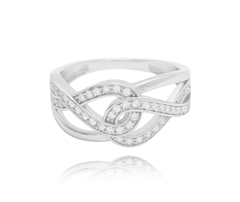 Strieborný prsteň MINET s bielymi zirkónmi veľ. 60