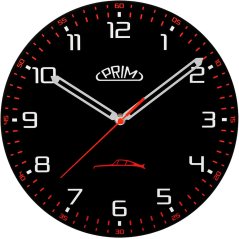 Sklenené nástenné hodiny s tichým chodom PRIM Speedline - čierno-červené - E09.5530.9020