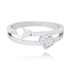 MINET Stříbrný srdíčkový prsten LOVE se zirkony vel. 52