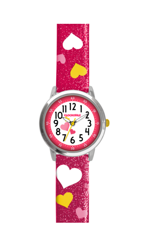 Ružové trblietavé dievčenské hodinky so srdiečkami CLOCKODILE HEARTS CWG5060