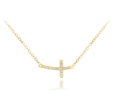 Pozlátený strieborný náhrdelník MINET drobný ležatý KRÍŽOK so zirkónmi