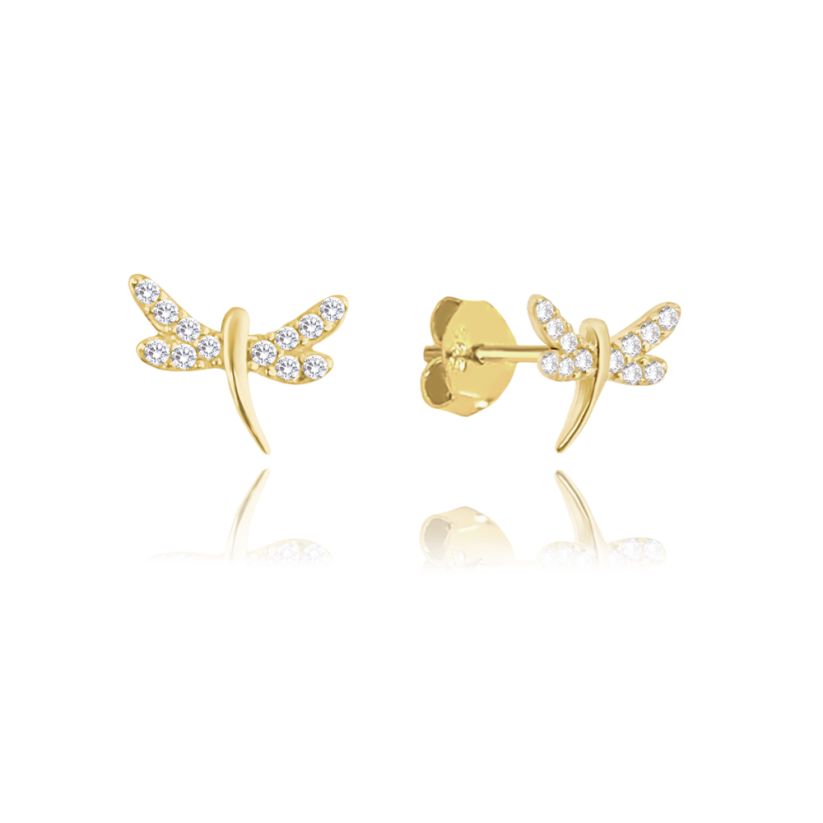MINET Zlaté náušnice vážky s bílými zirkony Au 585/1000 0,90 g