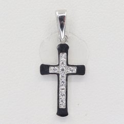 Zlatý prívesok z bieleho zlata so zirkónmi krížik OP009W (585/1000) 0.75 g