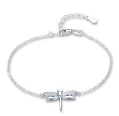 MINET Strieborný náramok vážka s bielym zirkónom